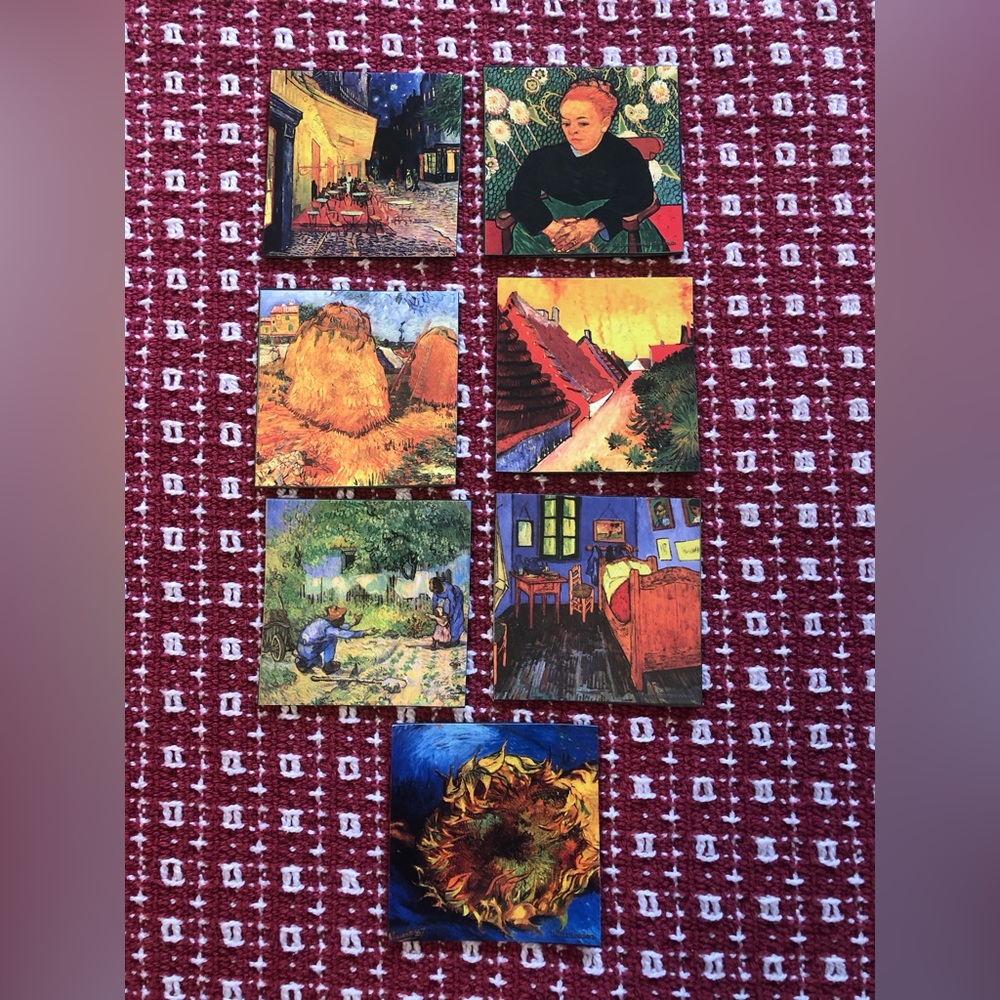 Upcycled Van Gogh magnets: set of 7: 2 1/4" square